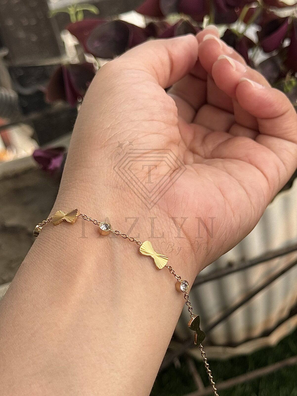 Bow Charm Stone Chain Bracelet
