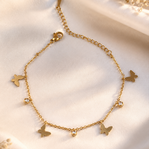 Butterfly Charm Stone Chain Bracelet