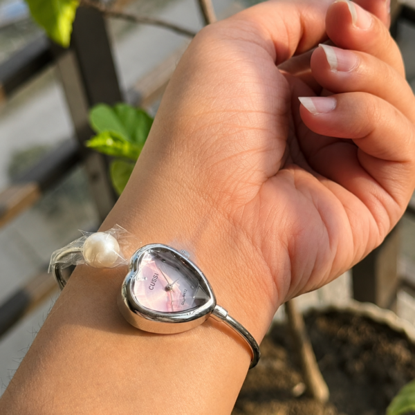 Heart Dial Alloy Silver Bracelet Watch