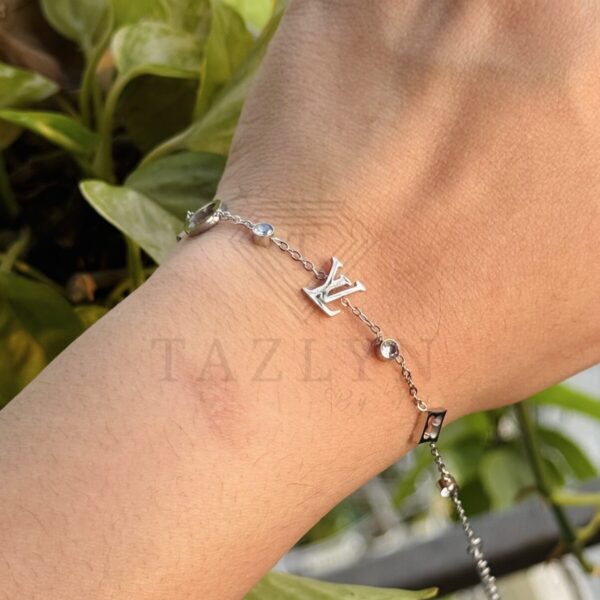 LV Inspired Stone Charm Chain Bracelet (Silver)