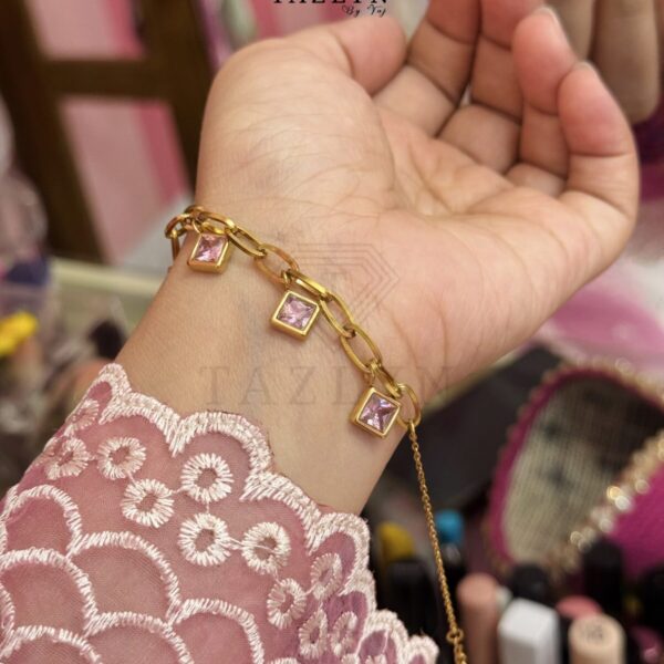 Quad Stone Charm Chain Bracelet (Pink)