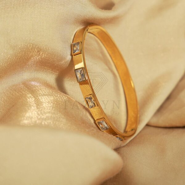 Rectangle White Stone Titanium Steel Bangle