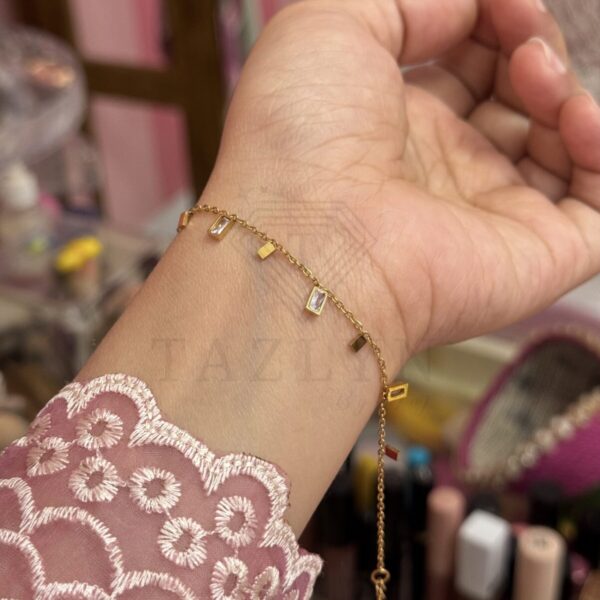 Rectangular Stone Charm Chain Bracelet