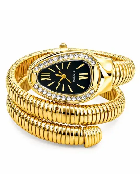 Snake Coil Wrap Golden Watch (Black Dial)