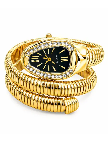 Snake Coil Wrap Golden Watch (Black Dial)